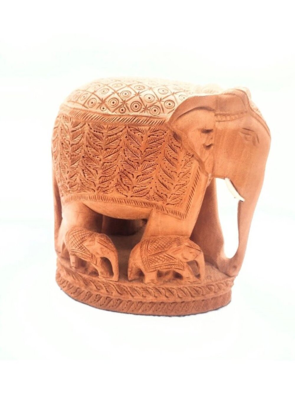 Vintage Hand Carved Solid Wood Elephant Figurine Sculpture 6.25" Boho Jungle